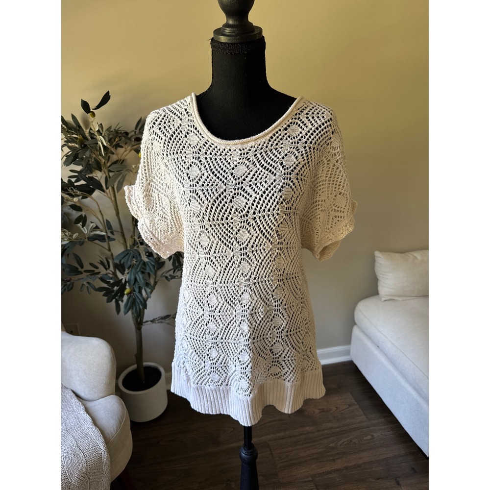 Sonoma Goods for Life Cream Crochet Knit Sweater Short Sleeve Boho Top Large